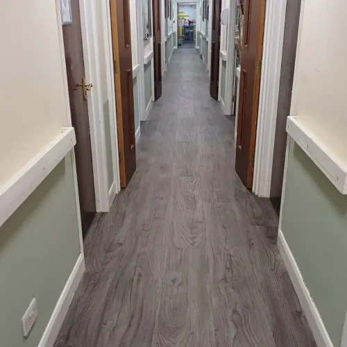 This is an image of new vinyl flooring installed at Bramble Lodge Care Home by AJ group Derby Ltd