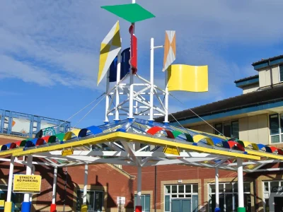 Image of the canopy at Derby Royal Hospital Childrens Outpatients after AJ Painting and Decorating have re-painted it