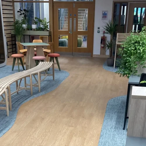 This image shows new commercial flooring in a room in a local college