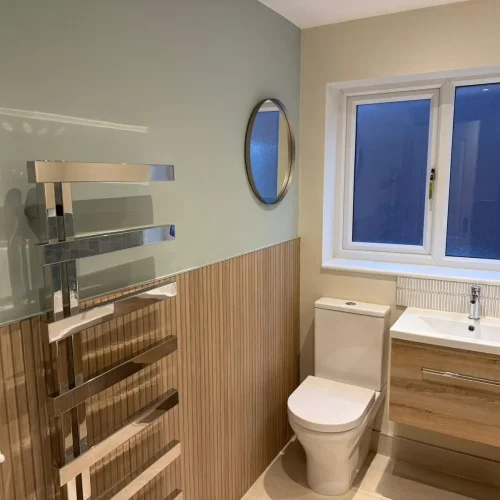 Image of a new bathroom layout after it has been refurbished by AJ Group Derby